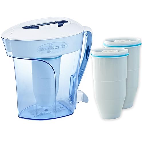 ZeroWater 7 cup water filter jug with advanced 5-phase filtering, water quality meter and water filter cartridge included, 1.7 litres