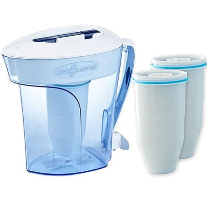 ZeroWater 7 cup water filter jug with advanced 5-phase filtering, water quality meter and water filter cartridge included, 1.7 litres