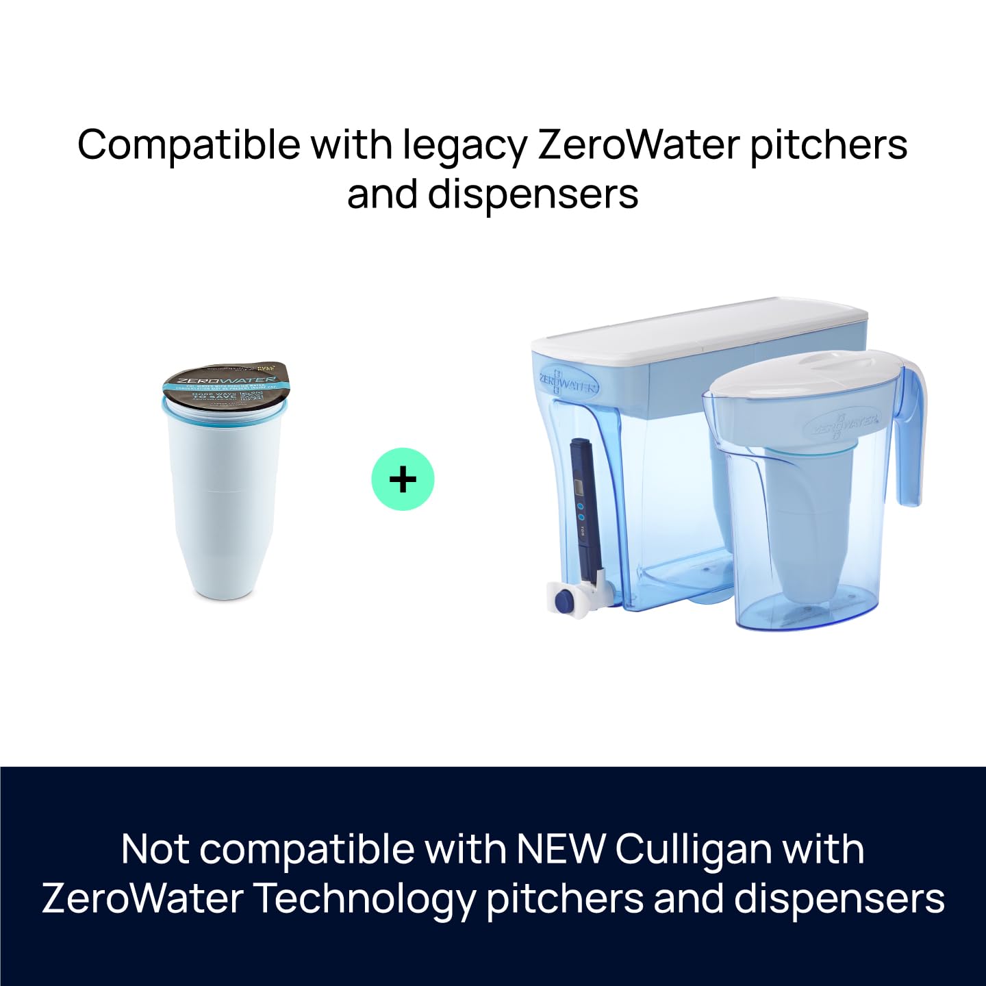 ZeroWater 7 cup water filter jug with advanced 5-phase filtering, water quality meter and water filter cartridge included, 1.7 litres