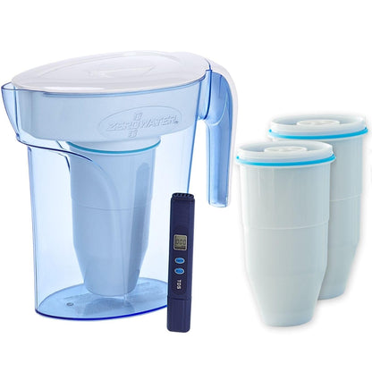 ZeroWater 7 cup water filter jug with advanced 5-phase filtering, water quality meter and water filter cartridge included, 1.7 litres