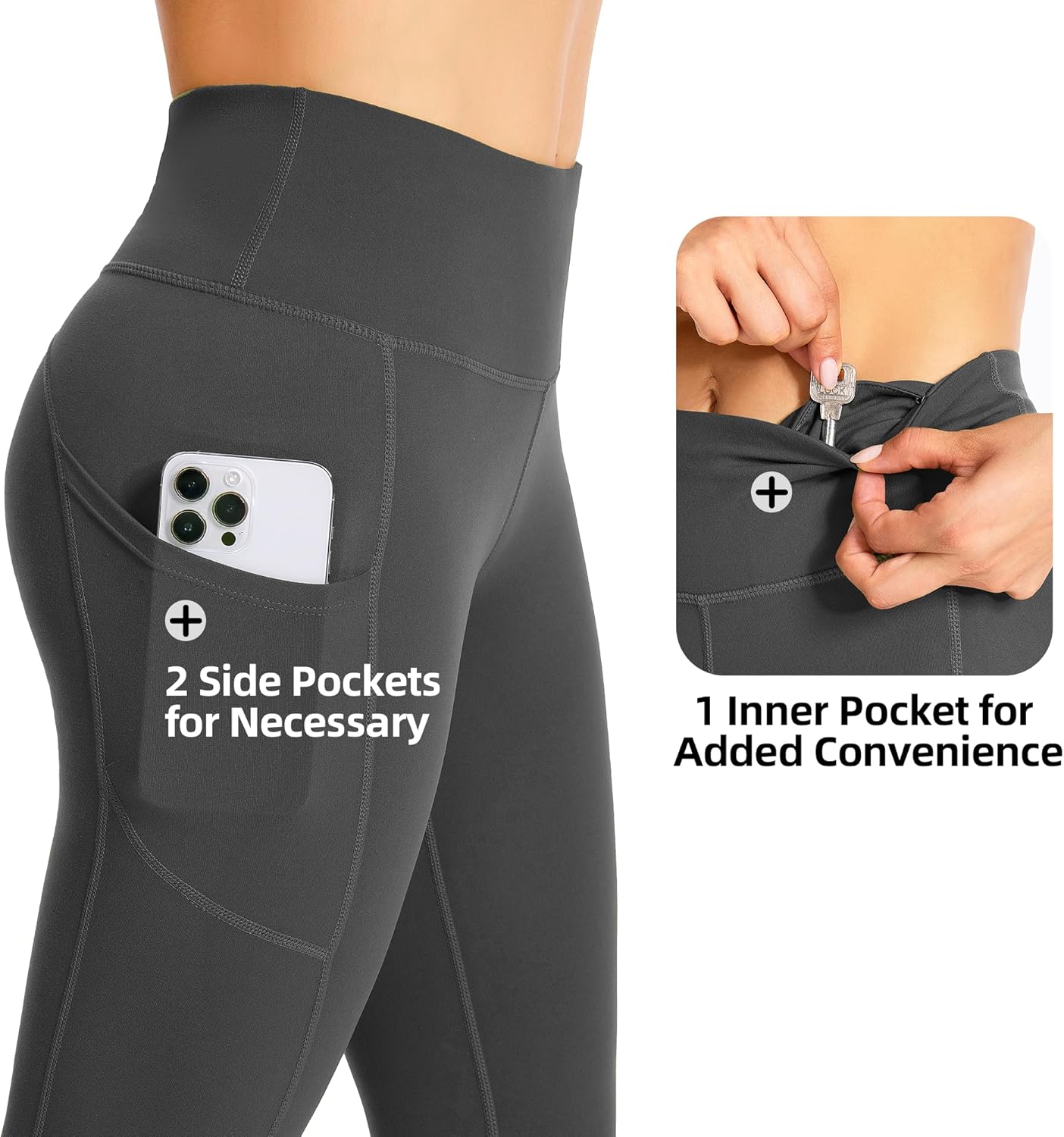 GymCope Vrouwen Leggings Hoge Taille Sportbroek met Telefoonzakken, Opaque Yoga Pants voor Vrouwen voor Yoga, Wandelen, Hardlopen en Mode.
