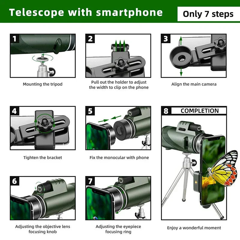 80x100 HD Zoom Monoculaire Telescoop: Krachtige draagbare verrekijkers voor jagen, kamperen en buitenverkenning