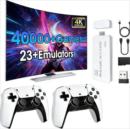 Wireless Retro Game Console, 40000+Games and 23 Emulators, Plug and Play 4K HD HDMI TV Game Stick, with Dual Wireless Controller